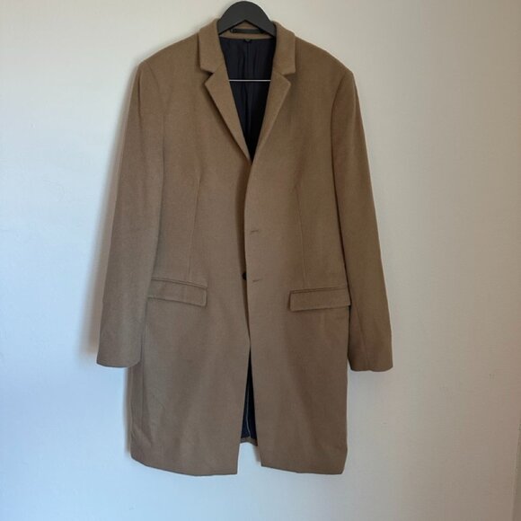 AllSaints Camel Overcoat – L, Tan Wool Blend Dress Coat, Timeless Fit